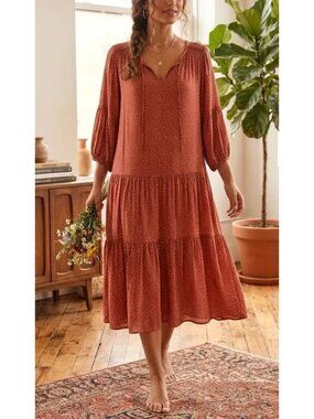 Carly Jean Los Angeles CJLA Rayon Tiered Dress PrairieCore Cottagecore Large